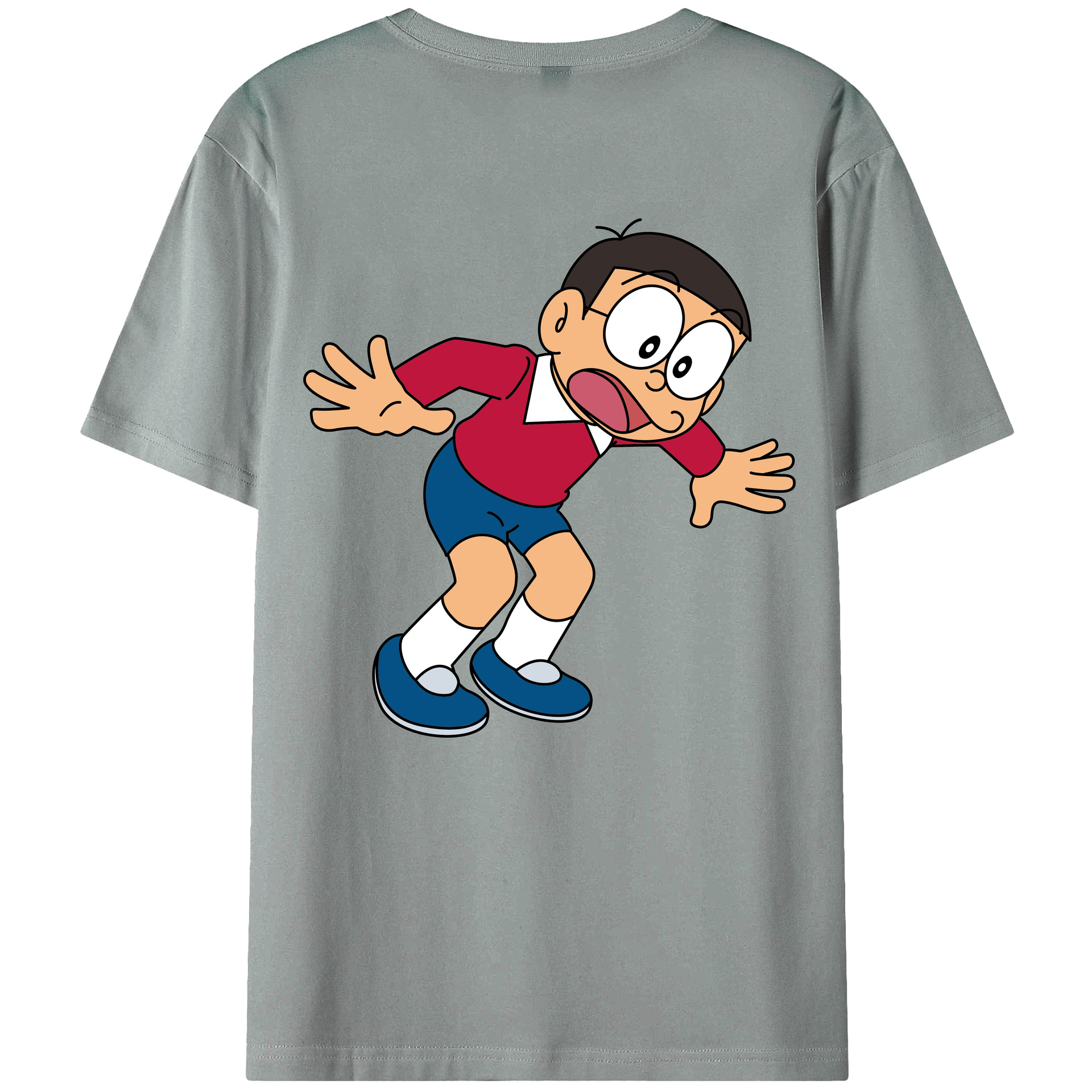 （画像用） ドラえもん 野比 のび太 Doraemon Nobita Nobi 綿100％ メンズ半袖Tシャツ（バックプリント） 通気性